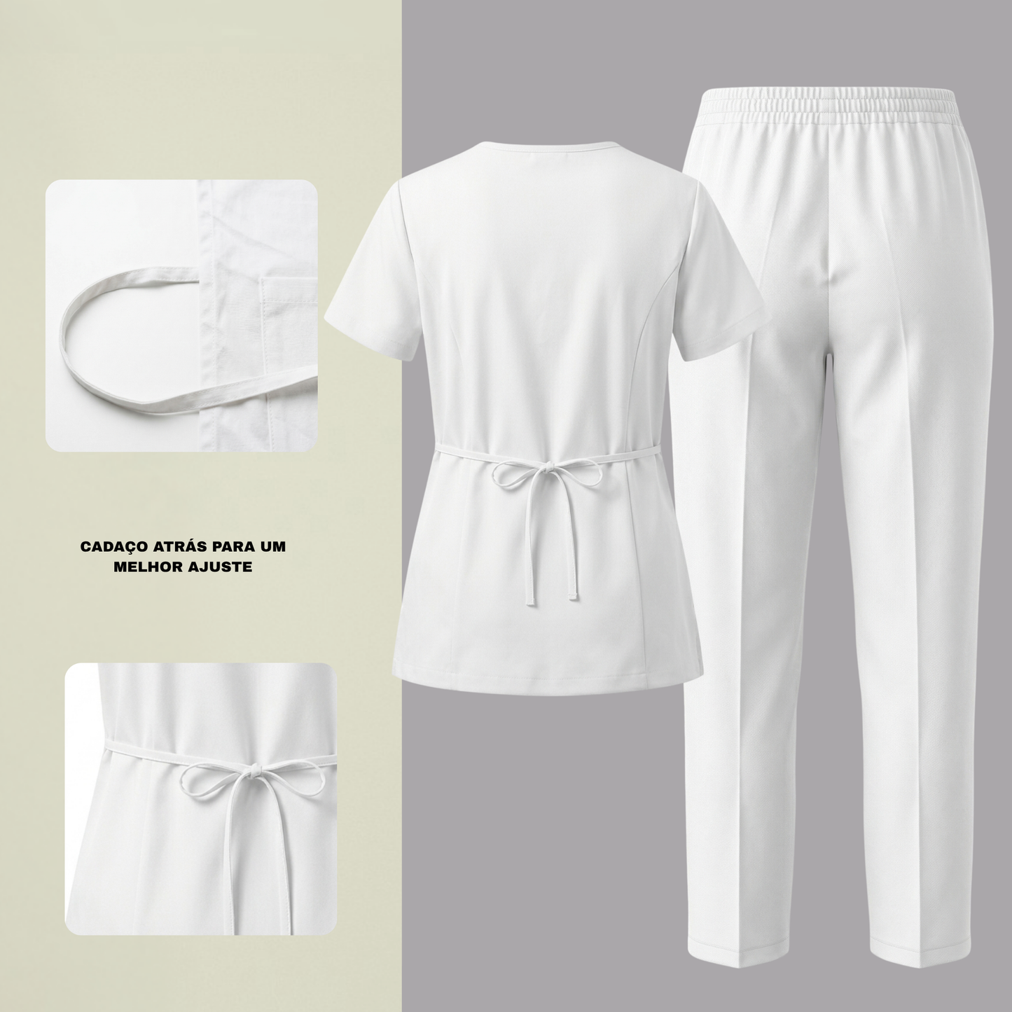 Scrub Conjunto Hospitalar Unissex Branco Tecido Premium