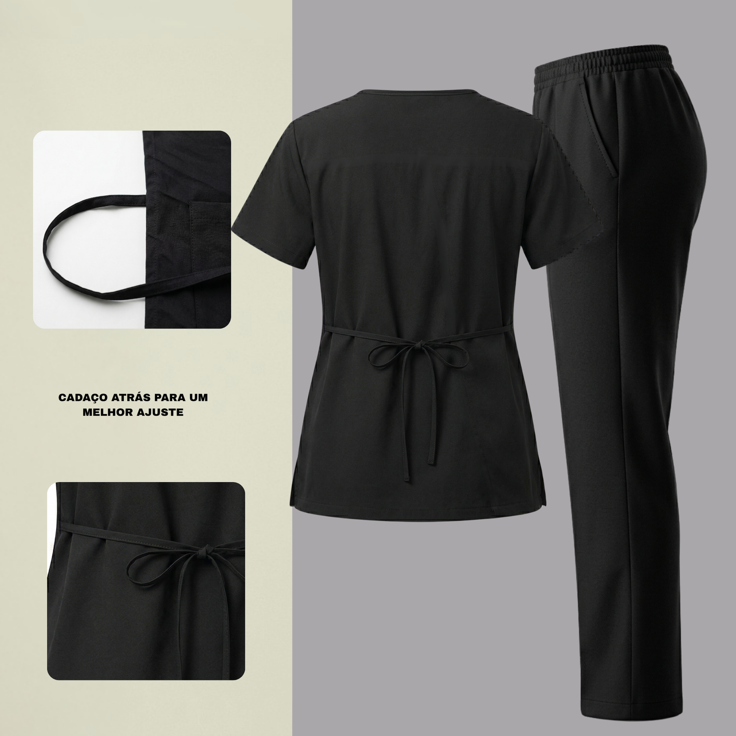 Scrub Conjunto Hospitalar Unissex Preto Tecido Premium