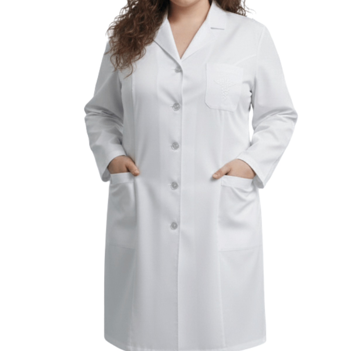 Jaleco Plus Size Feminino Branco com Botão Manga Longa