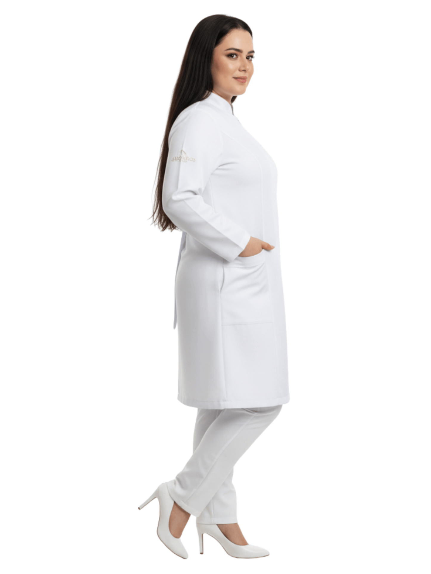 Jaleco Feminino Branco com Zíper Manga Longa