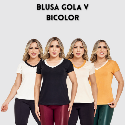 Blusa Gola V Bicolor