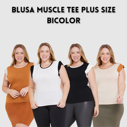 Blusa Muscle Tee Bicolor Plus Size