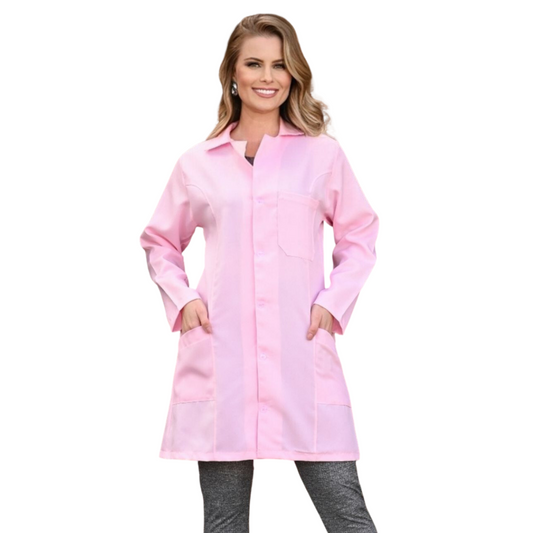 Jaleco Feminino Rosa com Botão Manga Longa