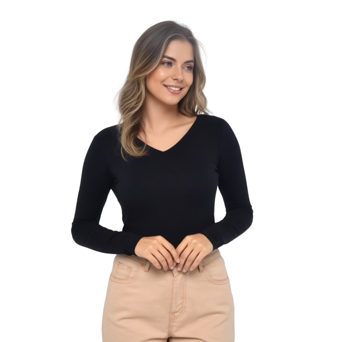 Blusa Gola V Manga Longa