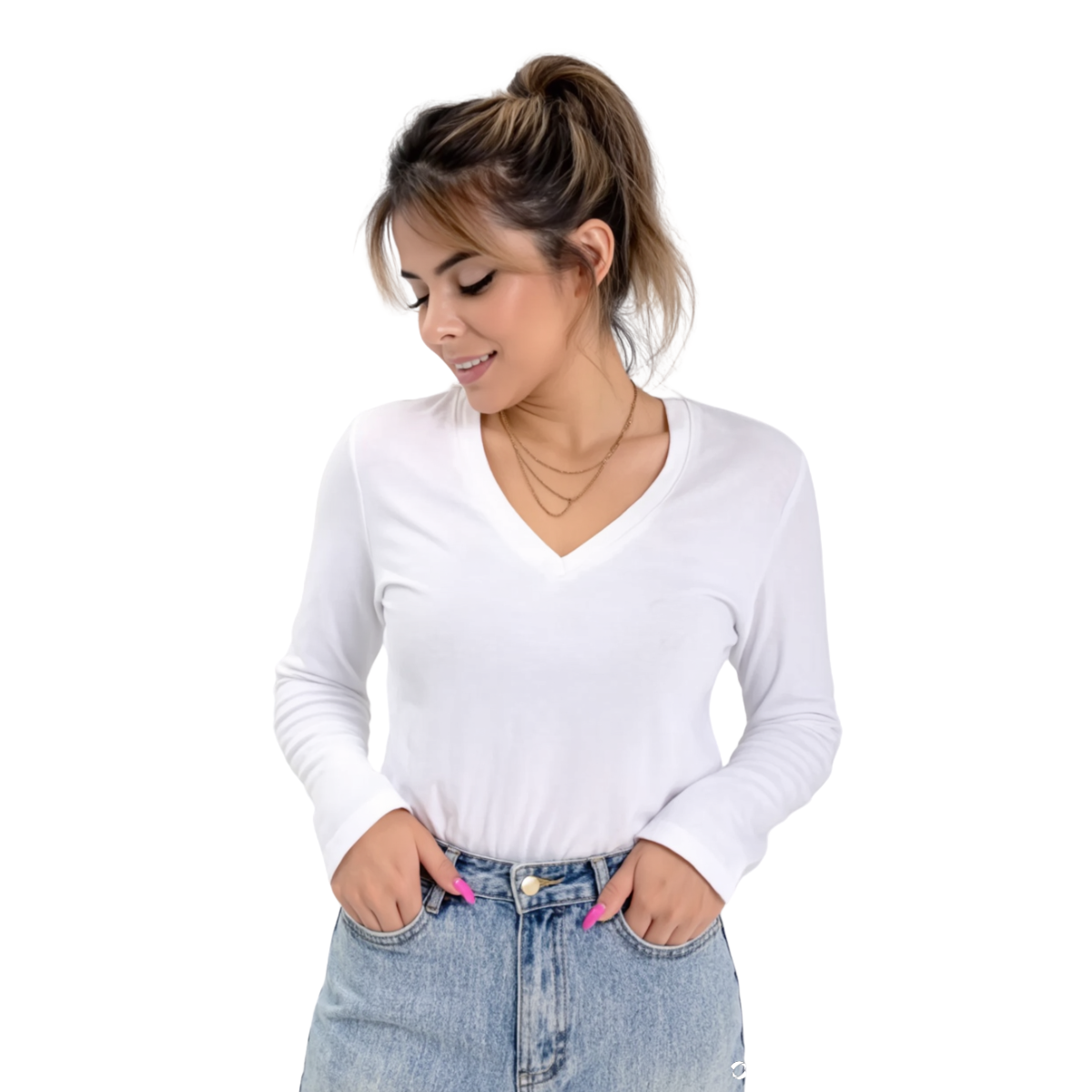 Blusa Gola V Manga Longa