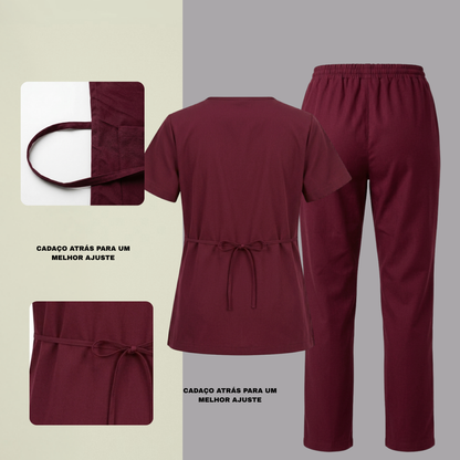 Scrub Conjunto Hospitalar Unissex Vinho Tecido Premium