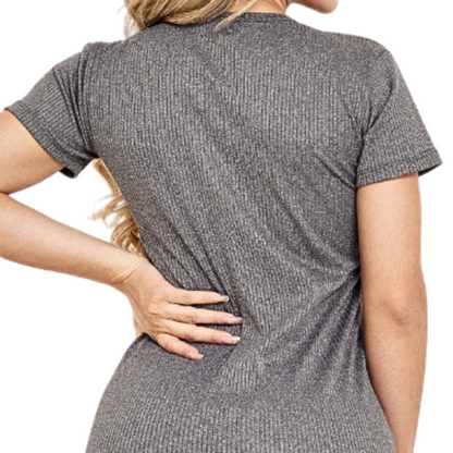 Vestido Canelado Longo com Fenda Lateral