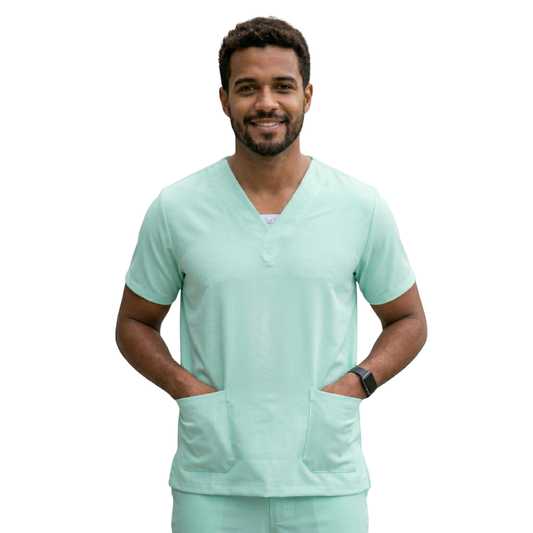 Blusa Scrub Pijama Cirúrgico Masculino Verde Água