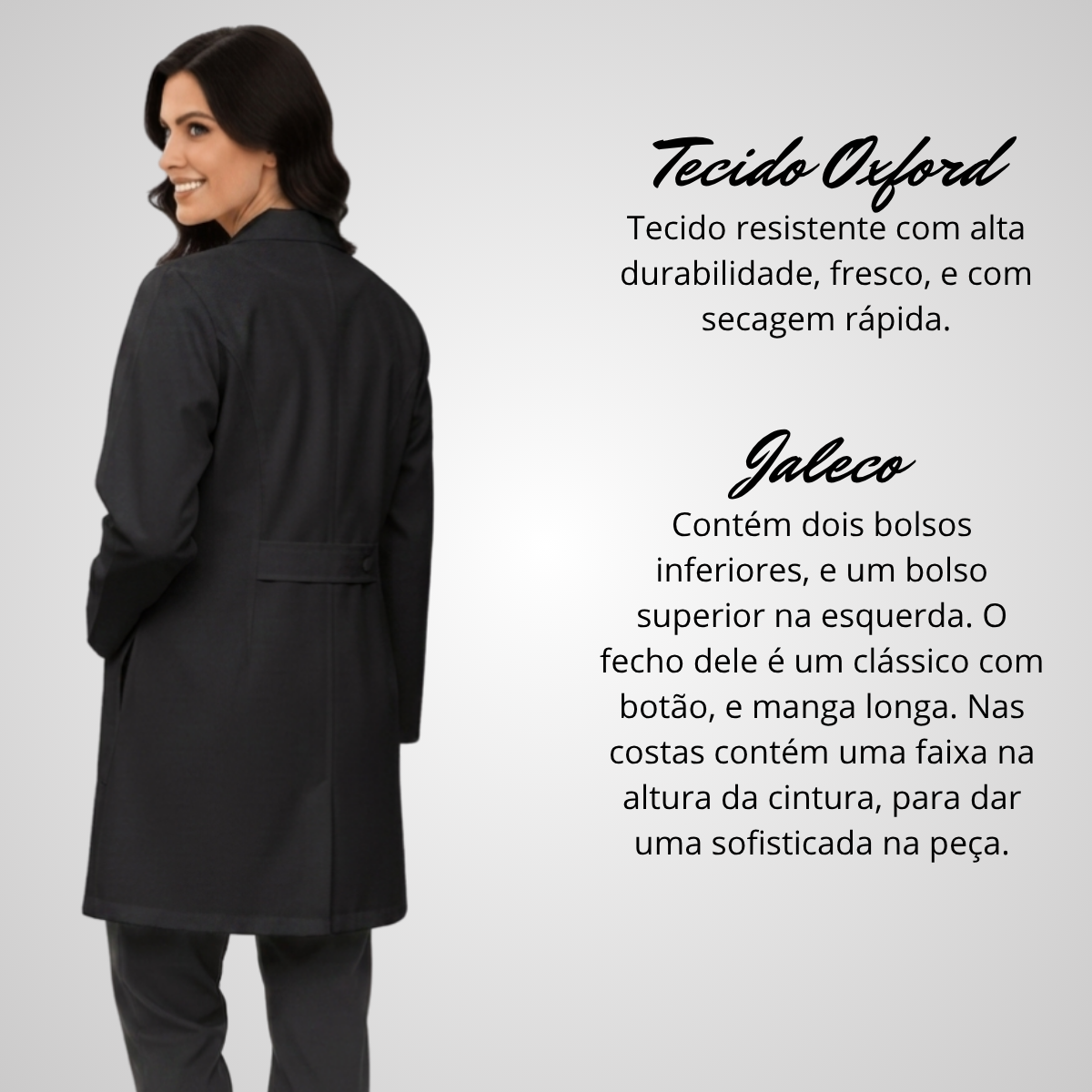 Jaleco Feminino Preto com Botão Manga Longa