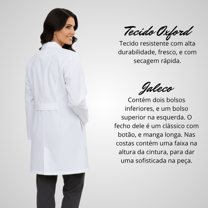 Jaleco Feminino Branco com Botão Manga Longa
