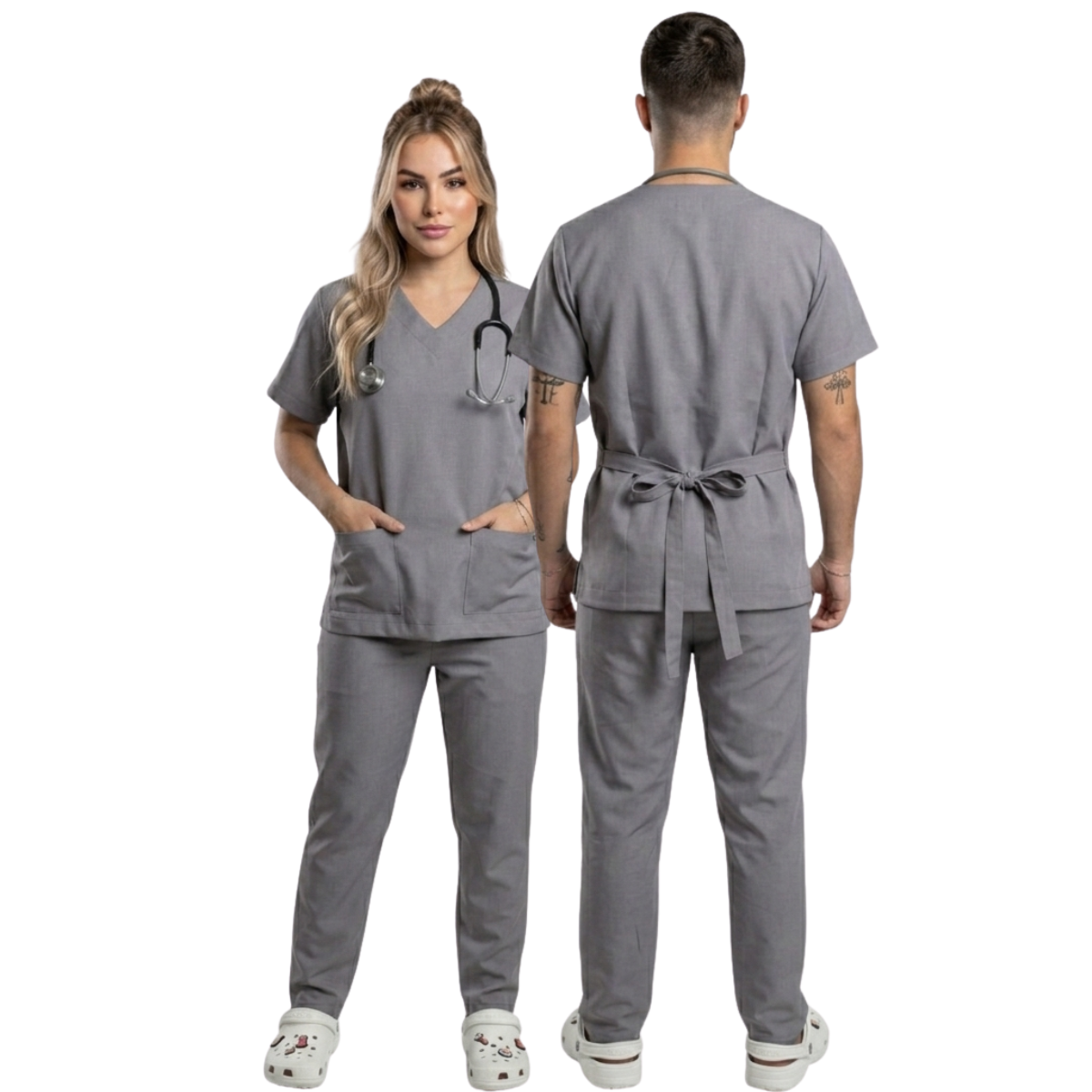 Scrub Conjunto Hospitalar Unissex Cinza Tecido Premium