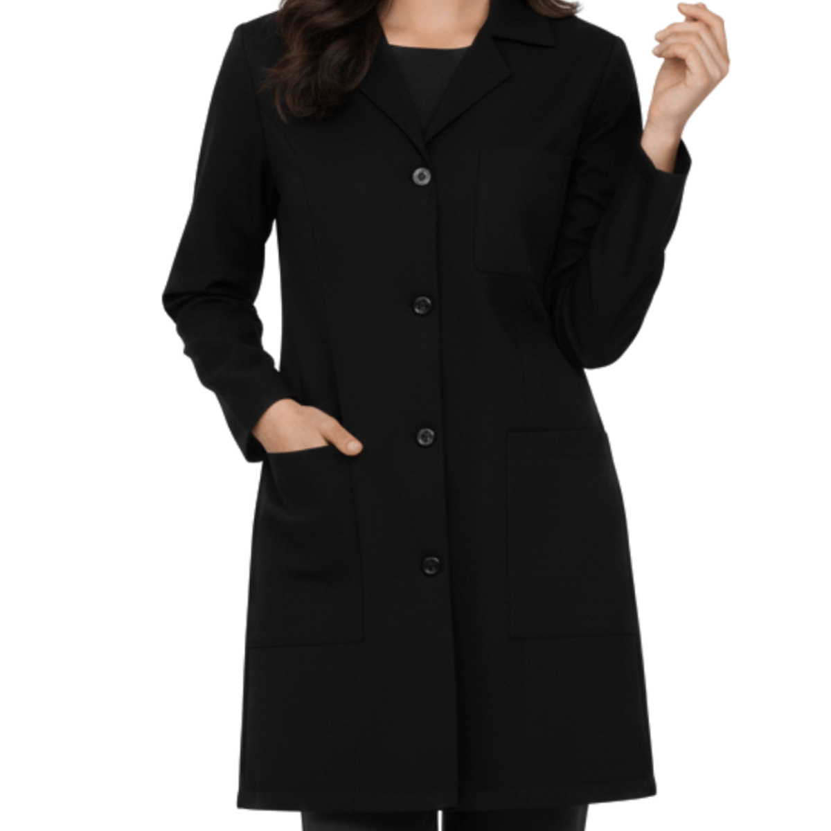 Jaleco Feminino Preto com Botão Manga Longa