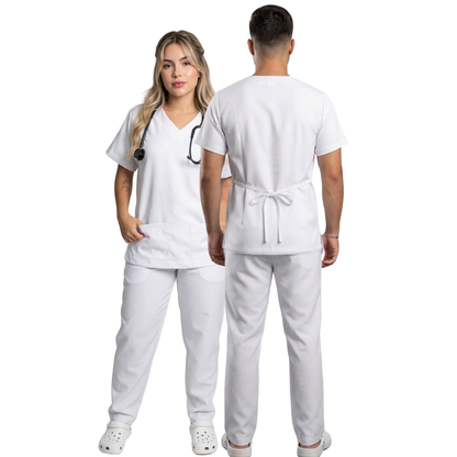 Scrub Conjunto Hospitalar Unissex Branco Tecido Premium