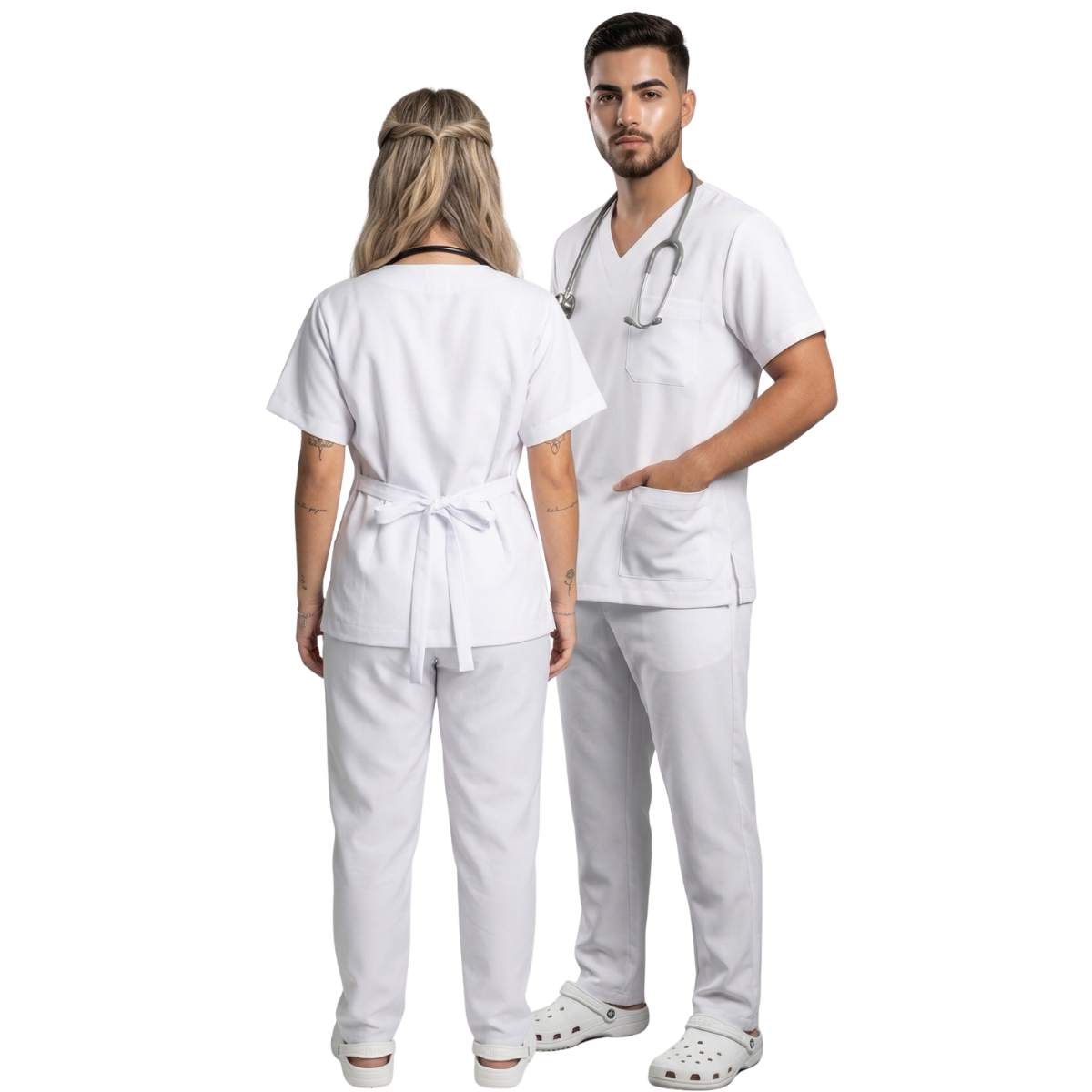 Scrub Conjunto Hospitalar Unissex Branco Tecido Premium