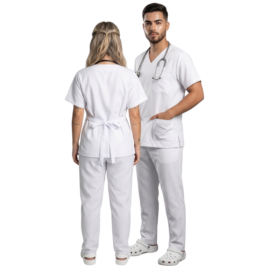 Scrub Conjunto Hospitalar Unissex Branco Tecido Premium