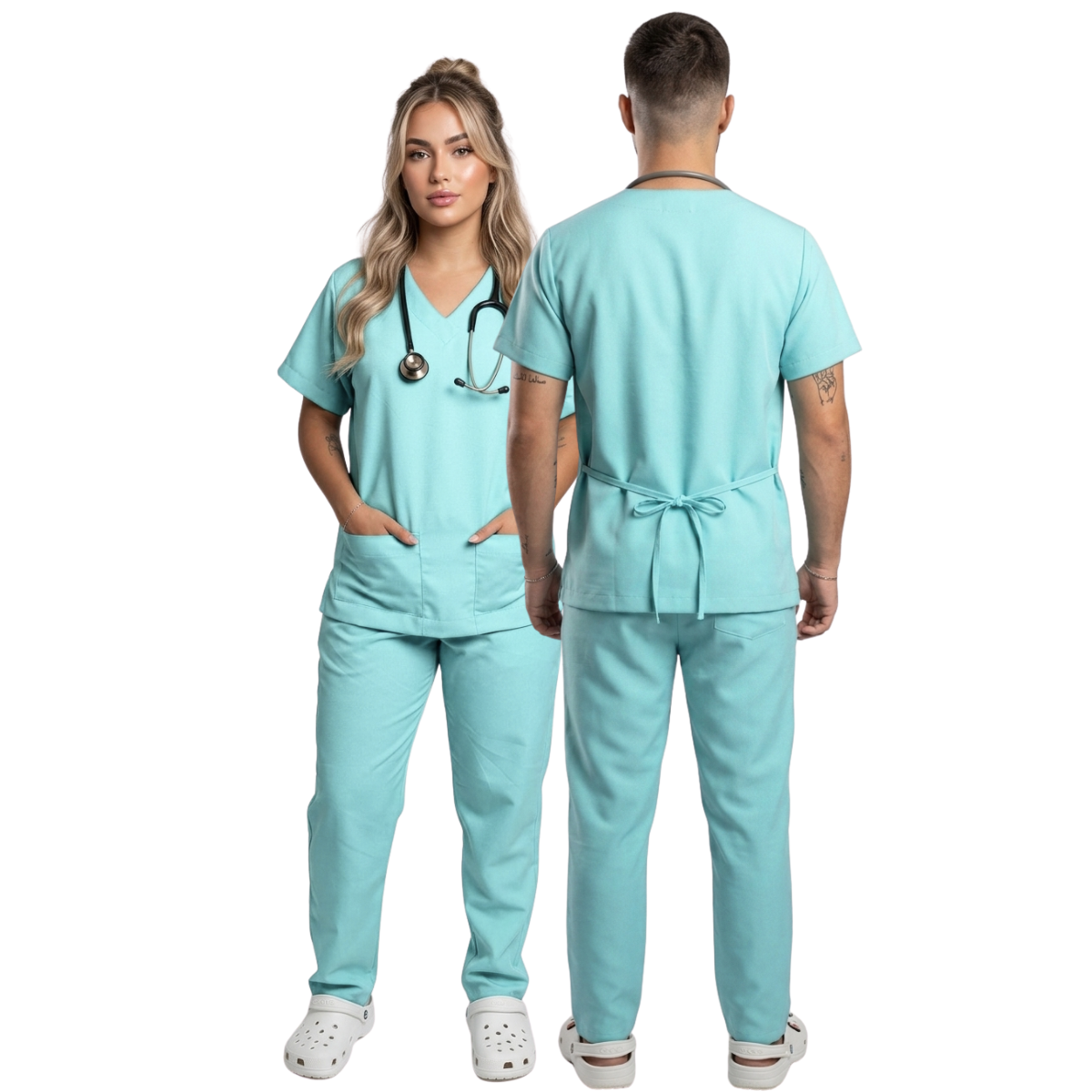 Scrub Conjunto Hospitalar Unissex Verde Água Tecido Premium