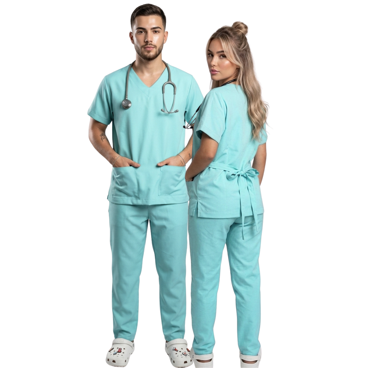 Scrub Conjunto Hospitalar Unissex Verde Água Tecido Premium
