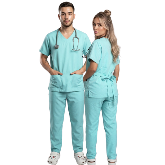 Scrub Conjunto Hospitalar Unissex Verde Água Tecido Premium