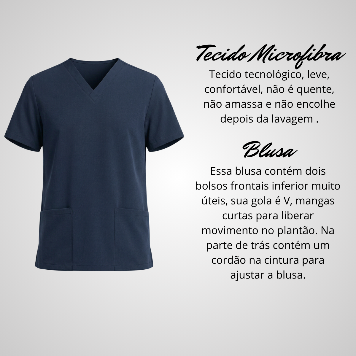 Blusa Scrub Pijama Cirúrgico Masculino Azul Marinho