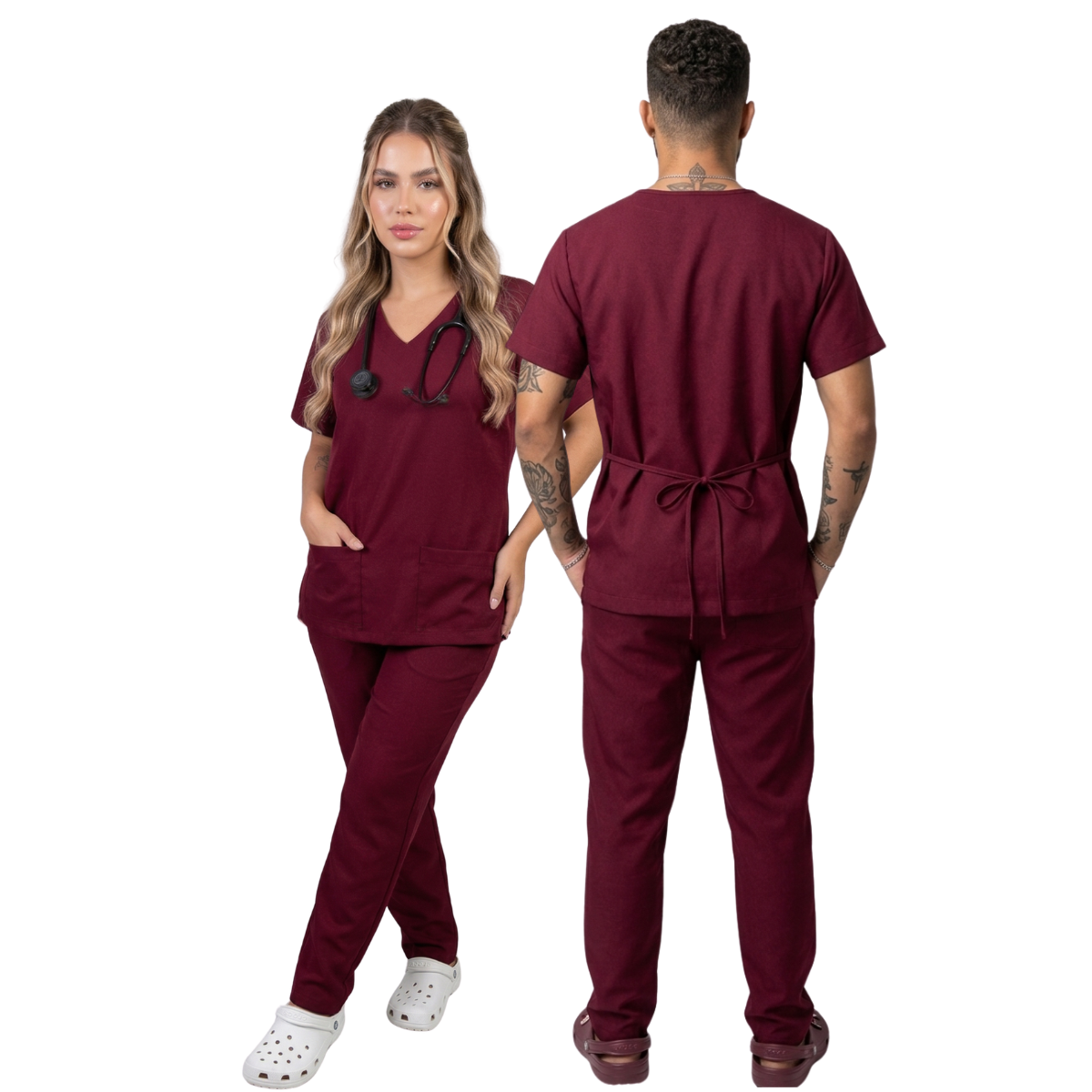 Scrub Conjunto Hospitalar Unissex Vinho Tecido Premium