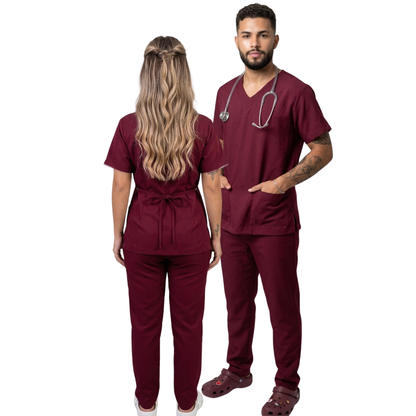 Scrub Conjunto Hospitalar Unissex Vinho Tecido Premium