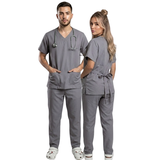 Scrub Conjunto Hospitalar Unissex Cinza Tecido Premium