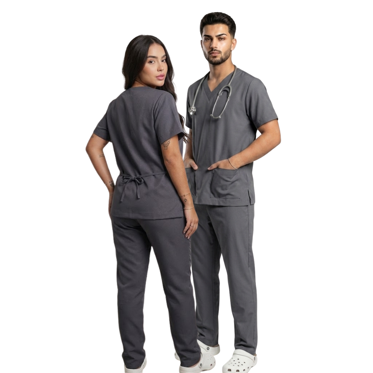Scrub Conjunto Hospitalar Unissex Cinza Tecido Premium