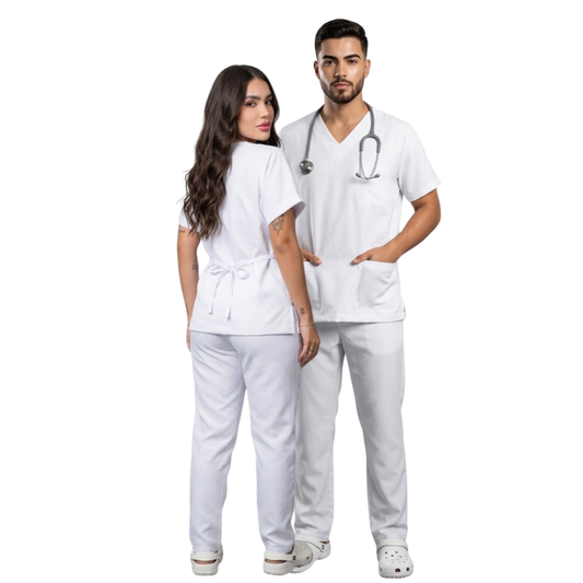 Scrub Conjunto Hospitalar Unissex Branco Tecido Premium