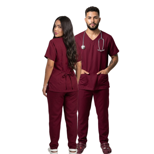 Scrub Conjunto Hospitalar Unissex Vinho Tecido Premium