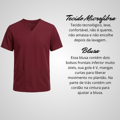 Blusa Scrub Pijama Cirúrgico Feminino Bordô