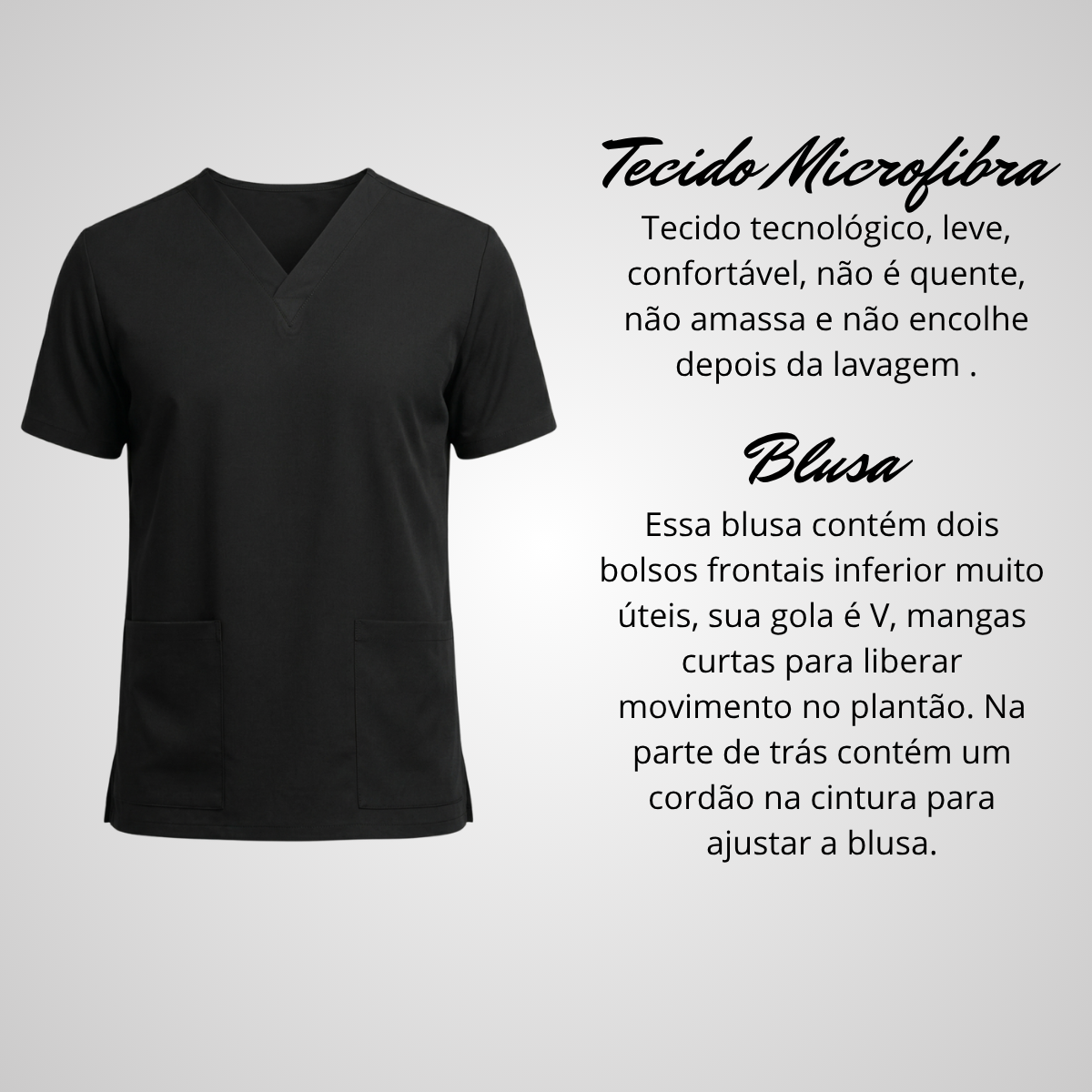 Blusa Scrub Pijama Cirúrgico Masculino Preto