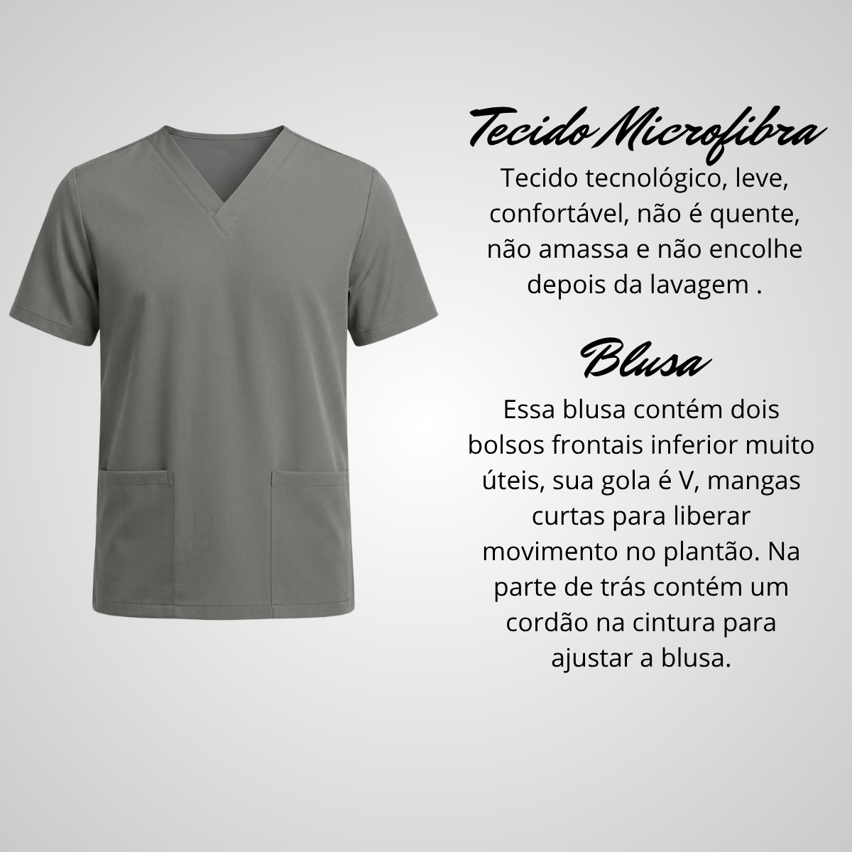 Blusa Scrub Pijama Cirúrgico Feminino Cinza