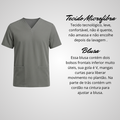 Blusa Scrub Pijama Cirúrgico Feminino Cinza