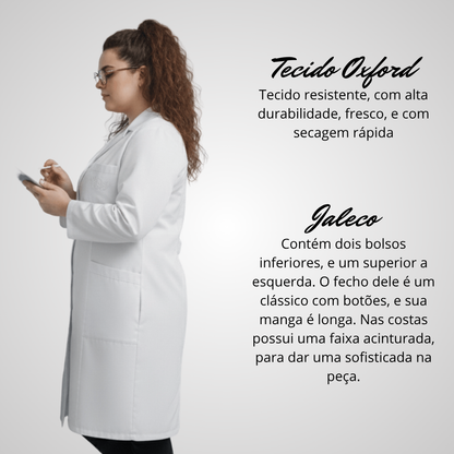 Jaleco Plus Size Feminino Branco com Botão Manga Longa