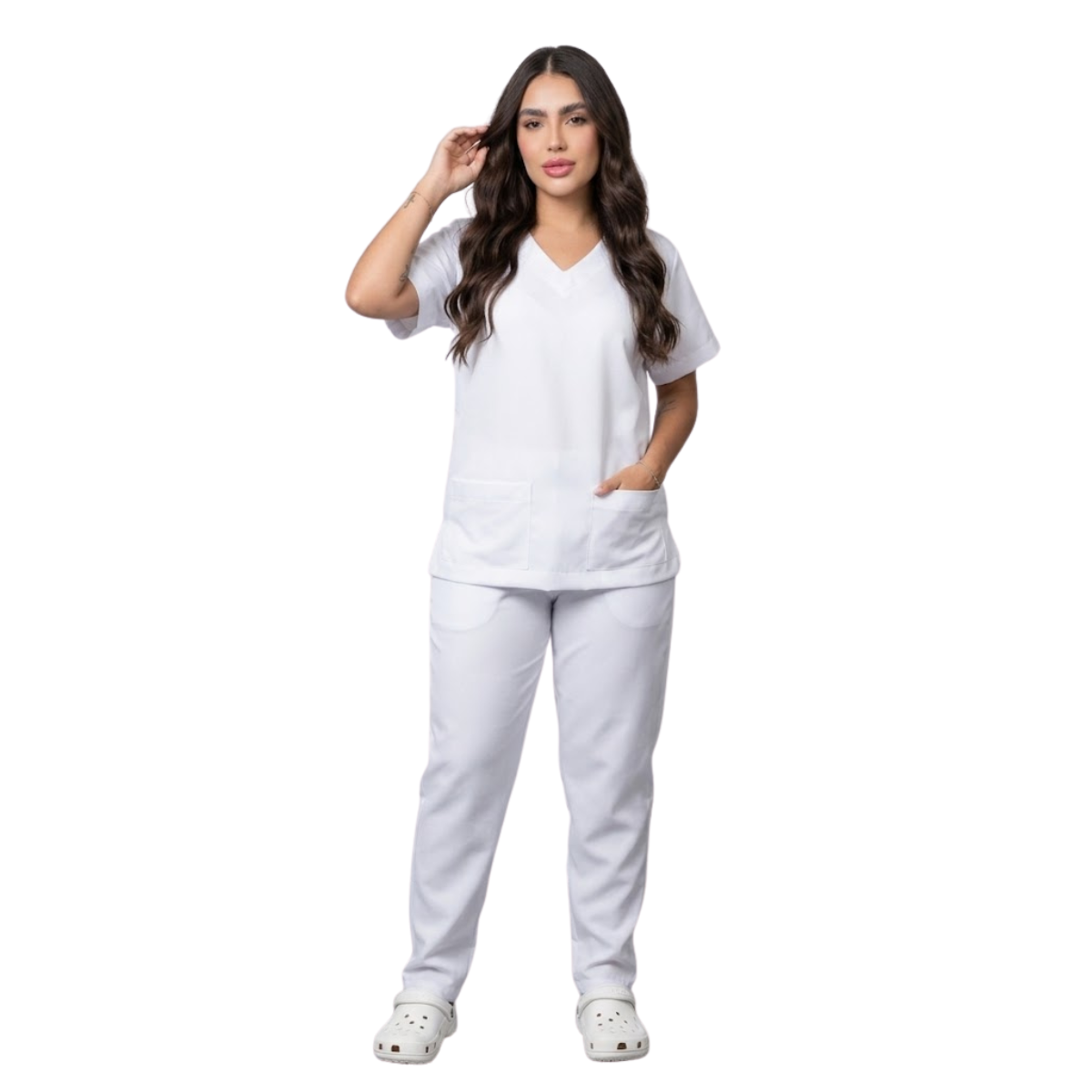 Scrub Conjunto Hospitalar Unissex Branco Tecido Premium