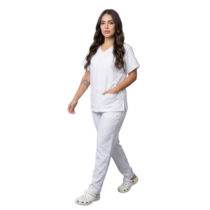 Scrub Conjunto Hospitalar Unissex Branco Tecido Premium