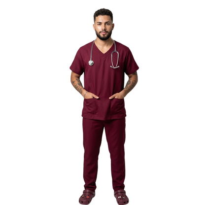 Scrub Conjunto Hospitalar Unissex Vinho Tecido Premium
