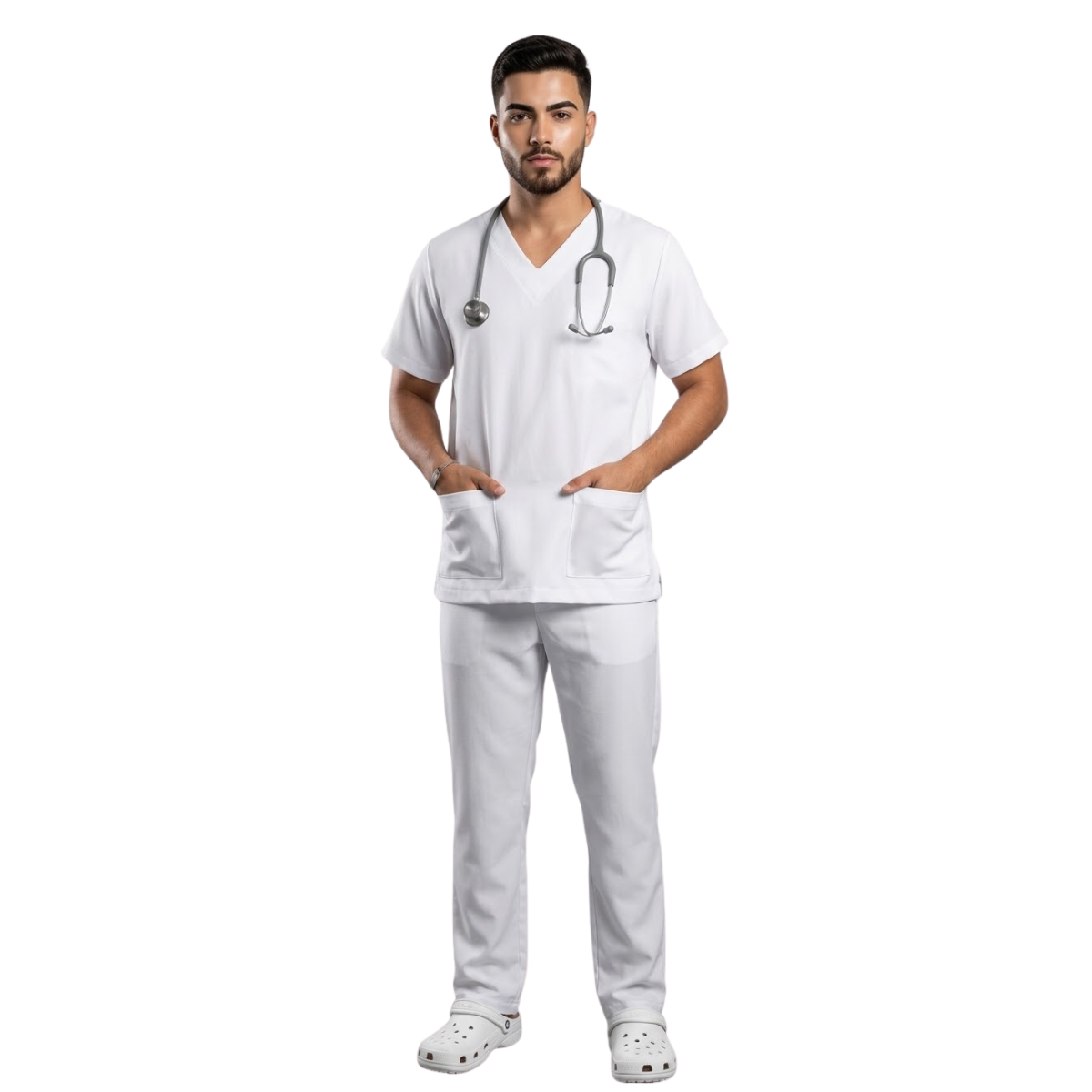Scrub Conjunto Hospitalar Unissex Branco Tecido Premium