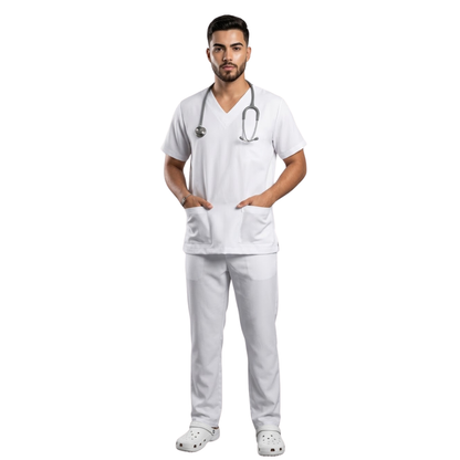 Scrub Conjunto Hospitalar Unissex Branco Tecido Premium