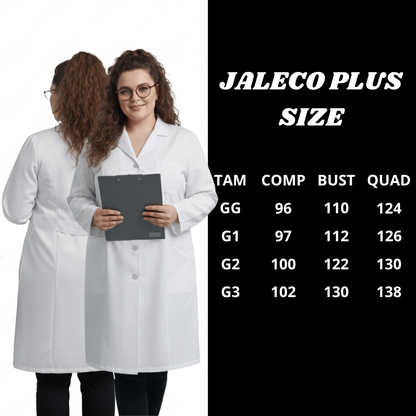 Jaleco Plus Size Feminino Branco com Botão Manga Longa