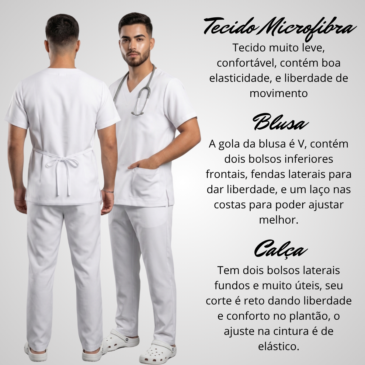 Scrub Conjunto Hospitalar Unissex Branco Tecido Premium