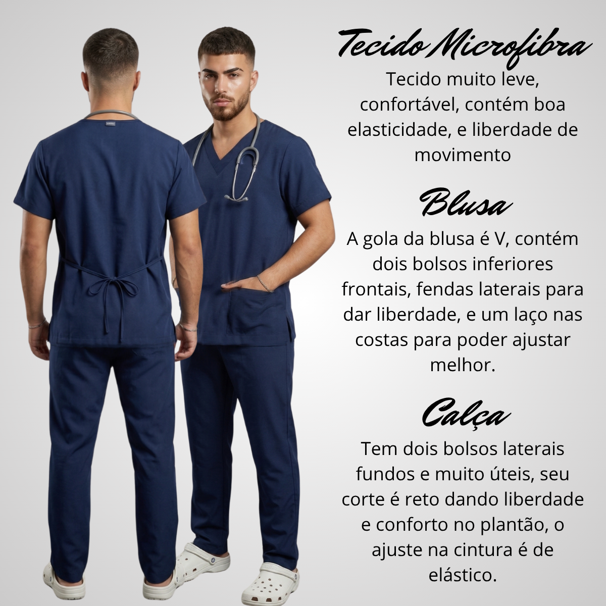 Scrub Conjunto Hospitalar Unissex Azul Marinho Tecido Premium