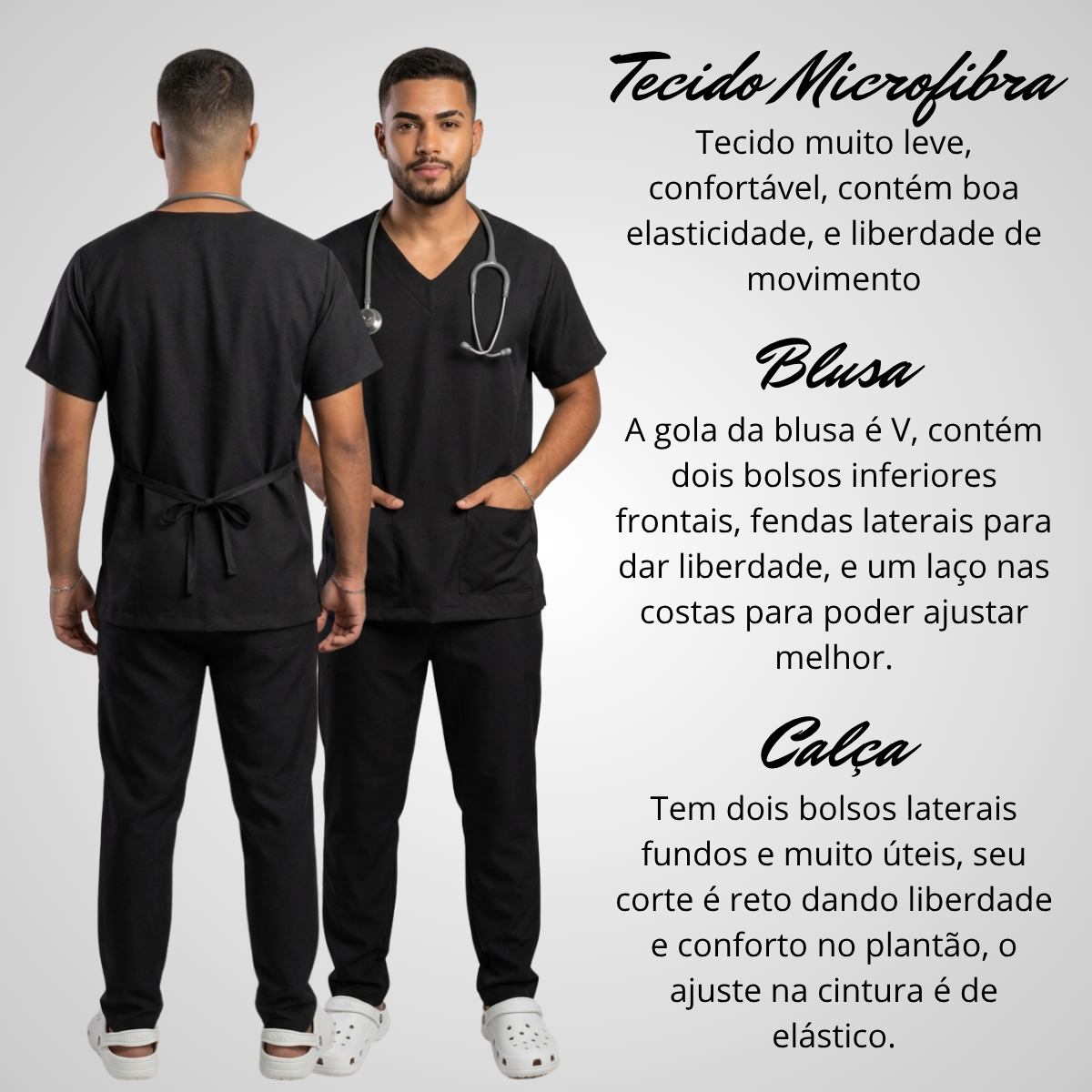Scrub Conjunto Hospitalar Unissex Preto Tecido Premium