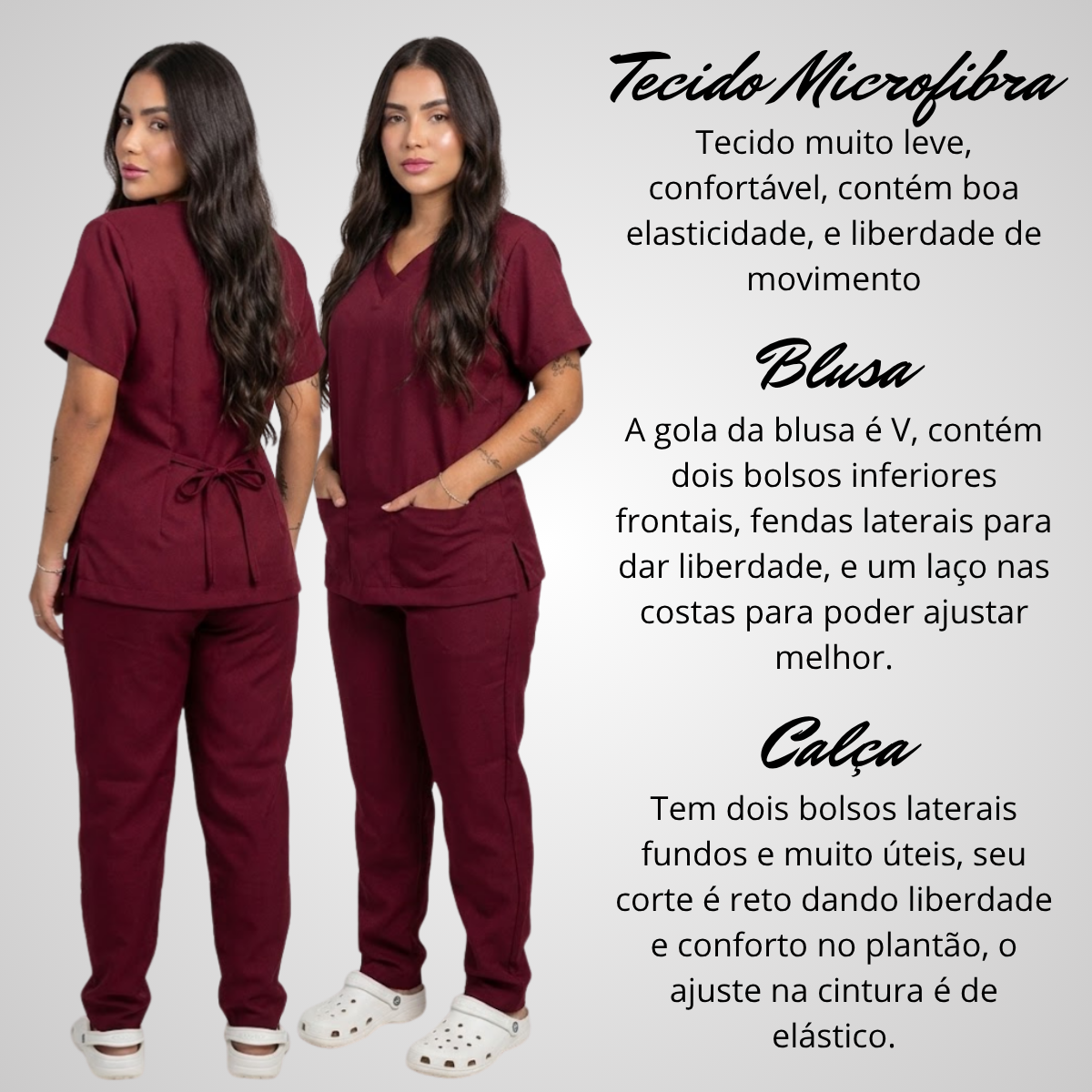 Scrub Conjunto Hospitalar Unissex Vinho Tecido Premium