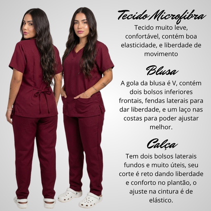 Scrub Conjunto Hospitalar Unissex Vinho Tecido Premium