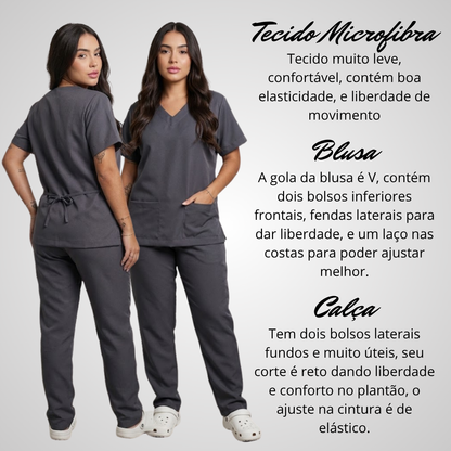 Scrub Conjunto Hospitalar Unissex Cinza Tecido Premium