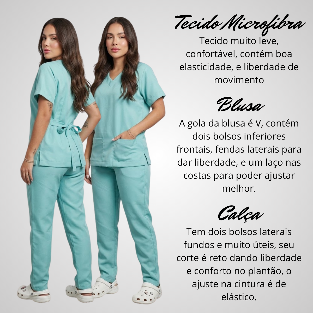 Scrub Conjunto Hospitalar Unissex Verde Água Tecido Premium