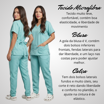 Scrub Conjunto Hospitalar Unissex Verde Água Tecido Premium