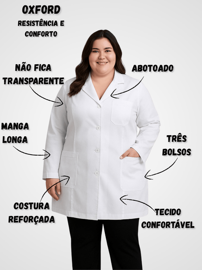Jaleco Plus Size Feminino com Botão Manga Longa