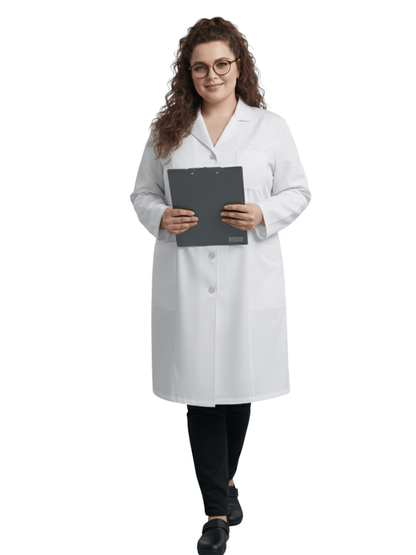 Jaleco Plus Size Feminino Branco com Botão Manga Longa